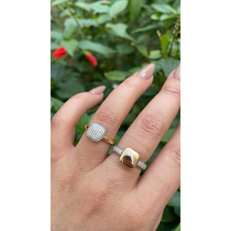 ANEL MISTO SOLITARIO LISO E LATERAL CRAVEJADO