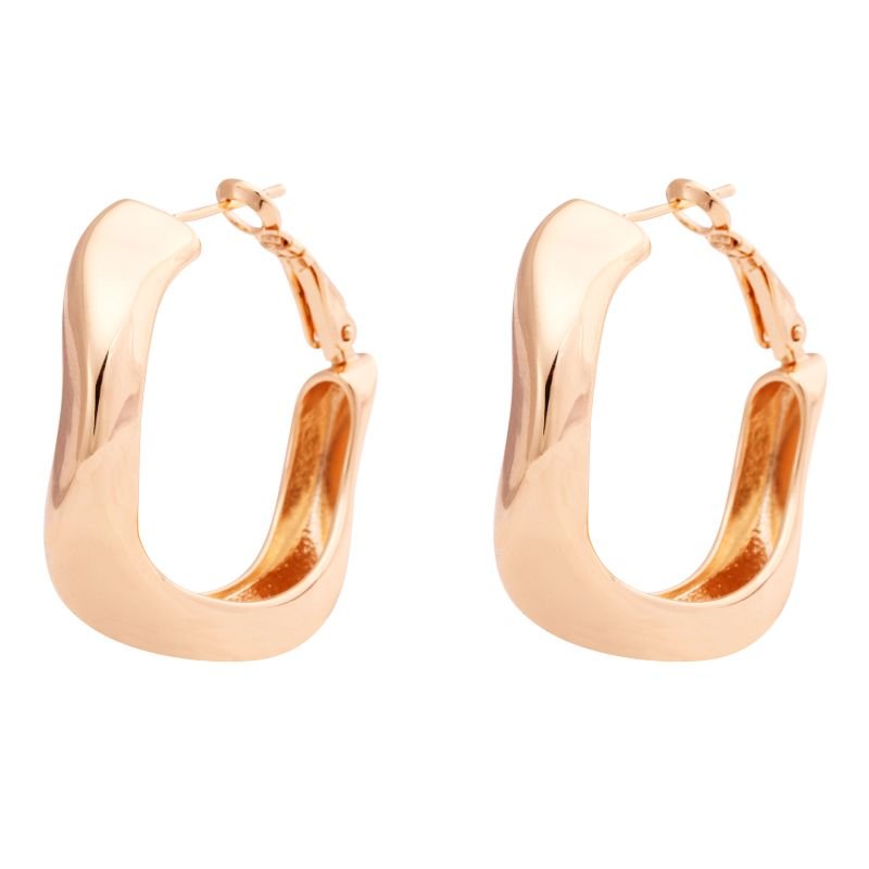 BRINCO ARGOLA ORGANICA LISA QUADRADA- FOLHEADO A OURO -M GOLD