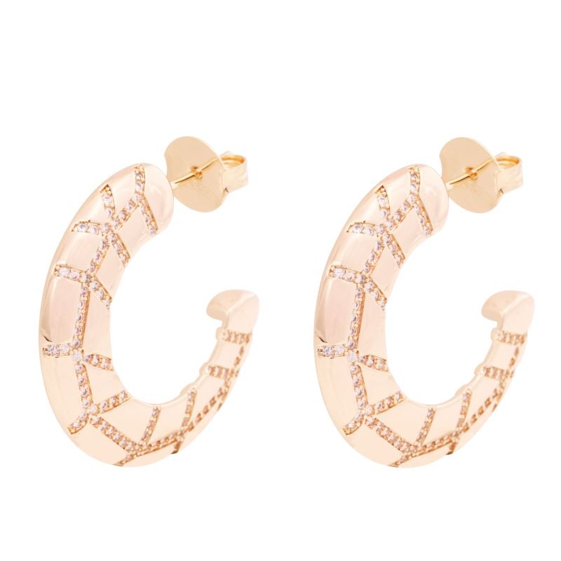 BRINCO MEIA ARGOLA DESENHOS E CRAVEJADO- FOLHEADO A OURO -M GOLD