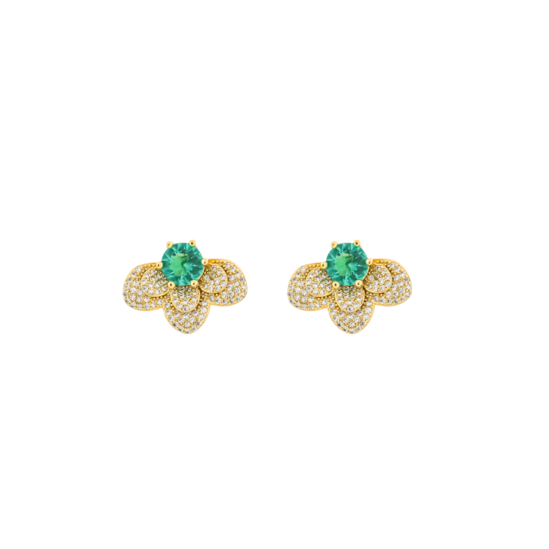 BRINCO MEIA FLOR CRAVEJADO COM PEDRA ZIRCONIA