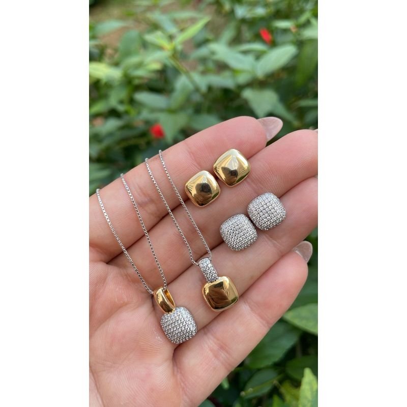 GARGANTILHA MISTA QUADRADO CRAVEJADO