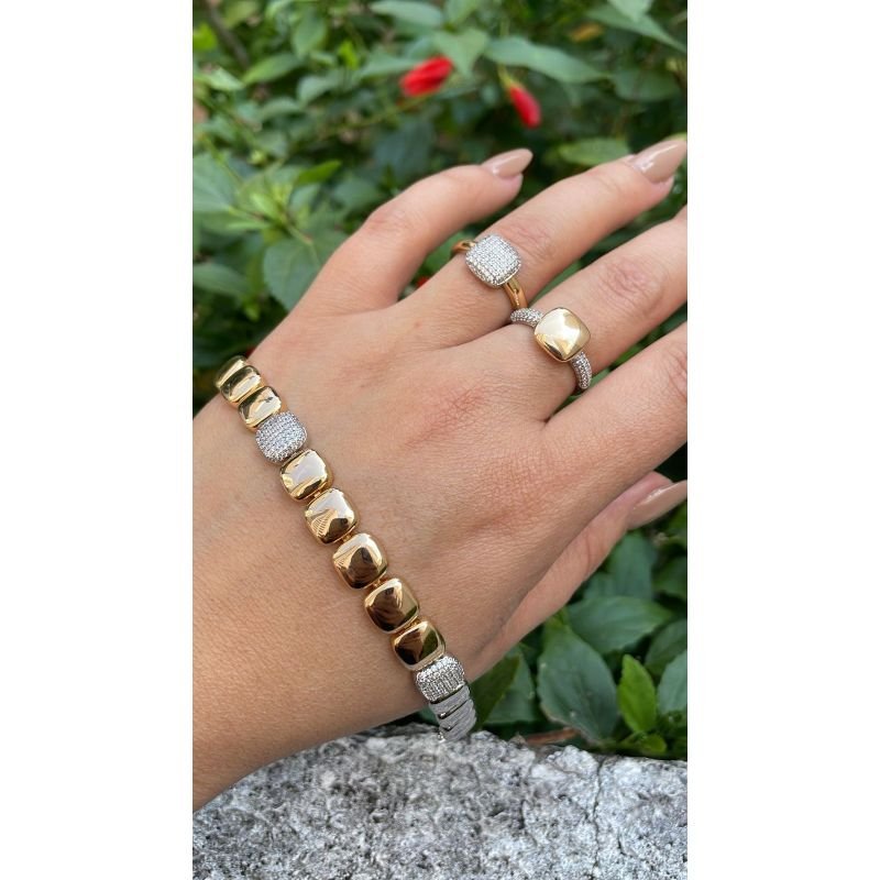 PULSEIRA MISTA QUADRADO LISA E CRAVEJADA